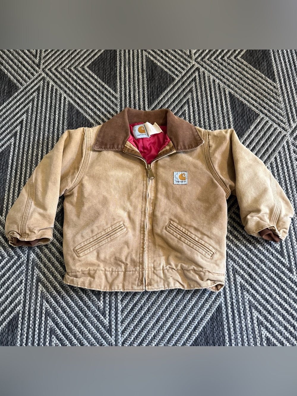 Vintage Carhartt Brown Detroit Quilted Red Lined Child Youth Boys Canvas Jacket